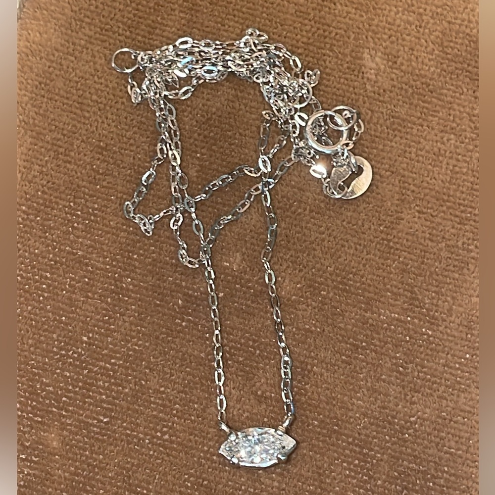 Solid 14K White Gold Natural Diamond Marquise Solitaire East West Necklace